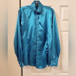 💥SALE💥Mens Large Slim Fit Dress Shirt, Dark Teal Blue